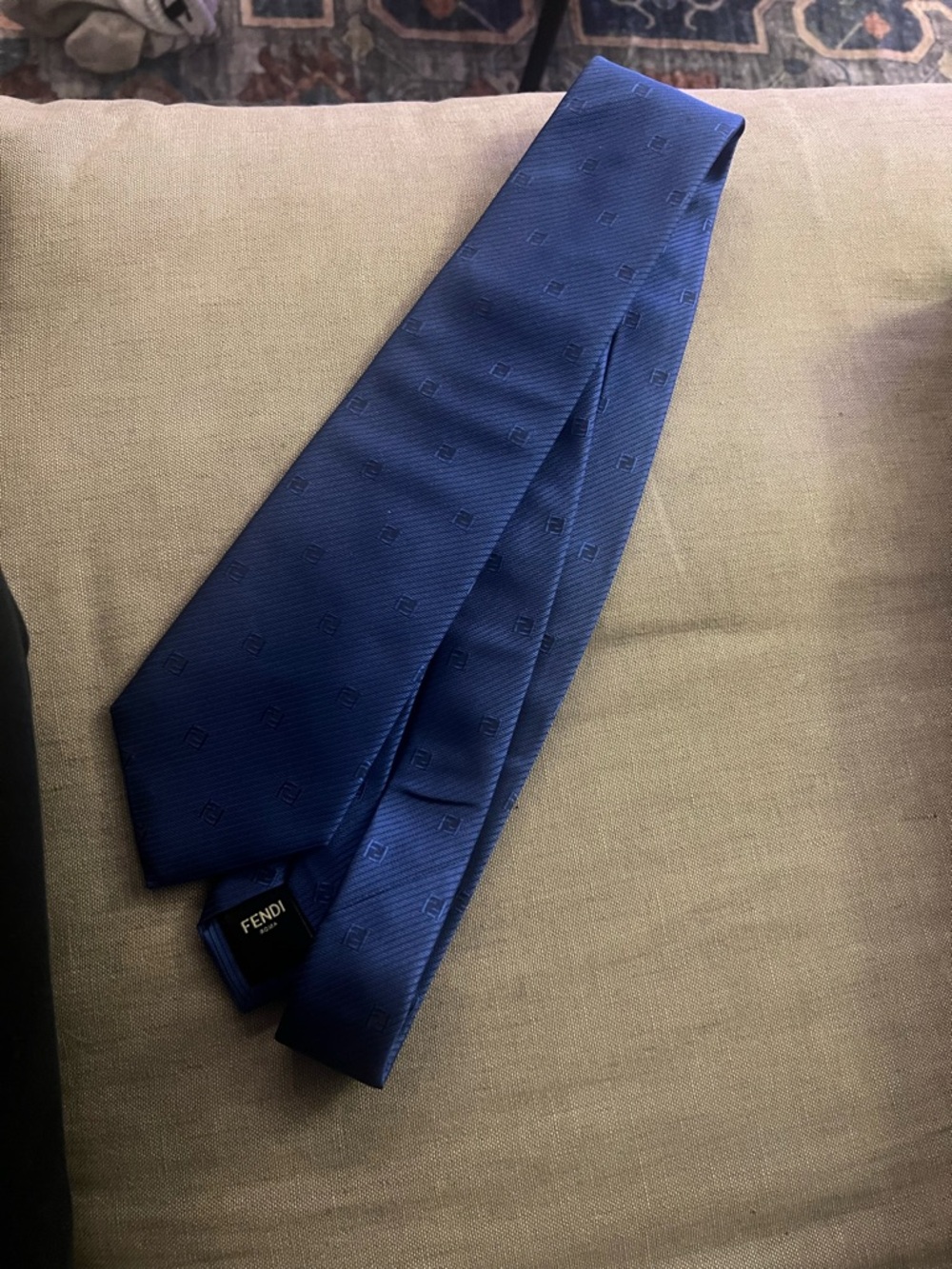 Fendi Men’s Blue Silk Tie with Micro FF Motif